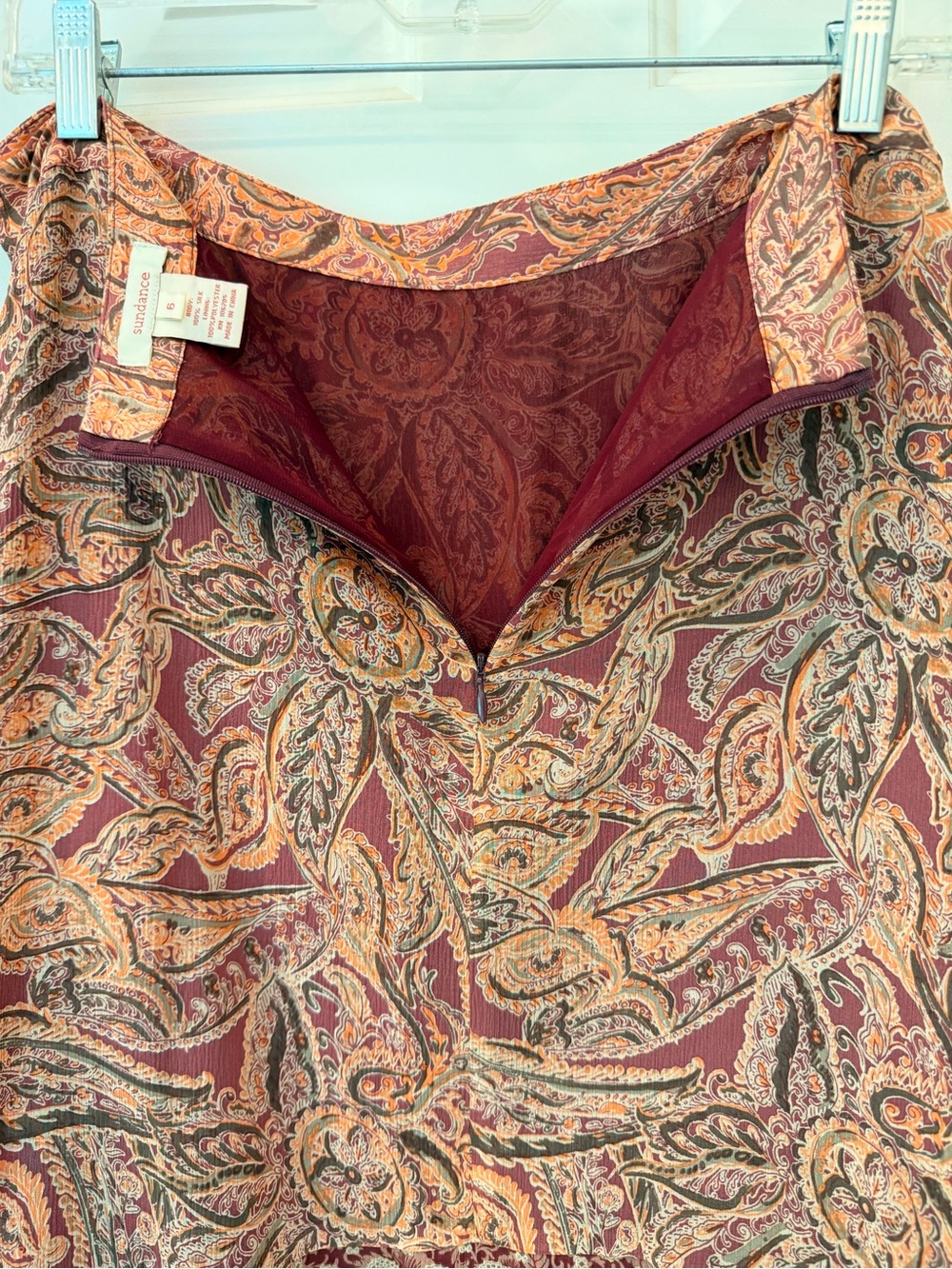 Sundance Paisley Handkerchief Hem Skirt in Rust & Peach, Silk, Lightweight, Sz 6 - Picture 10 of 14